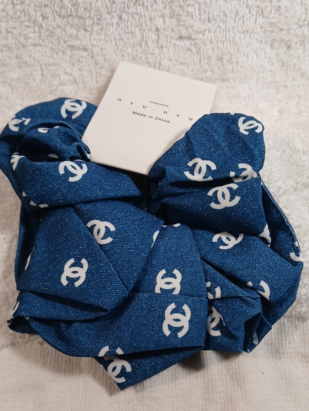 Blue & White Scrunchie Hair Accessory